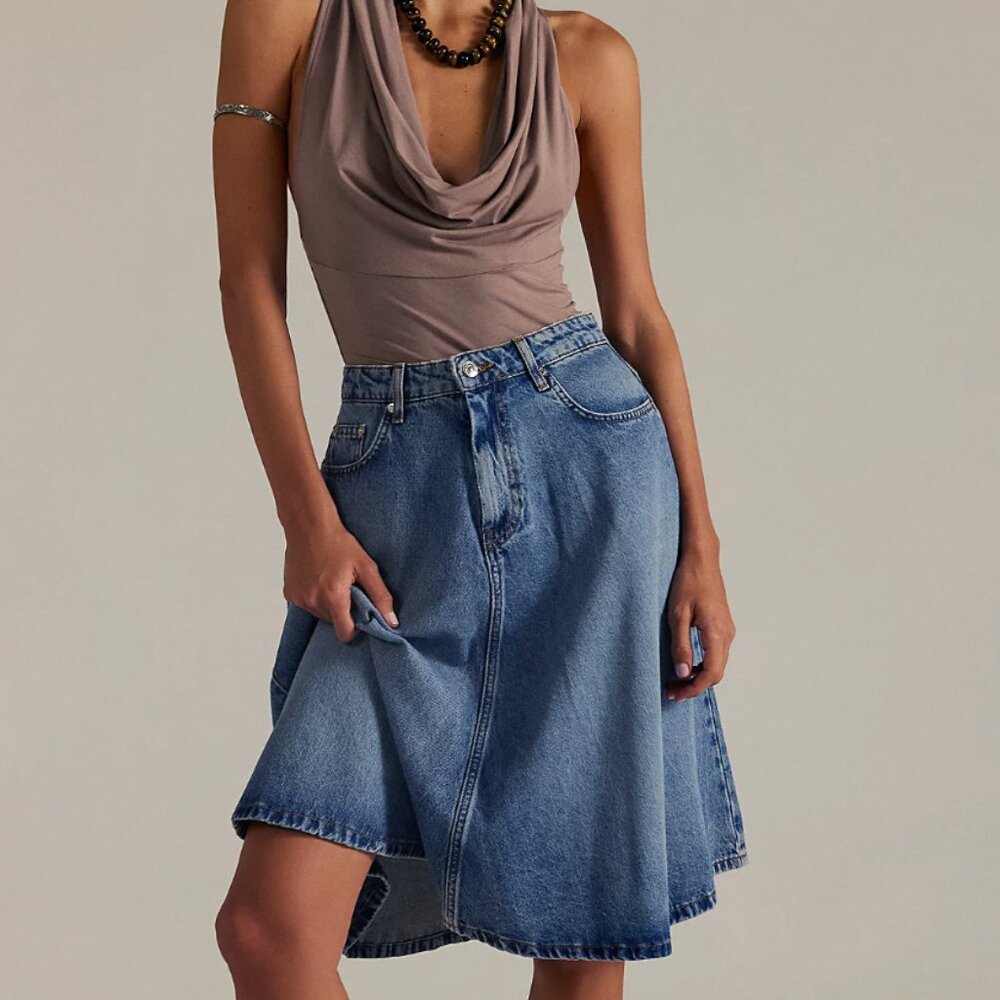 We The Free Eclipse Denim Midi Skirt NWT Free People